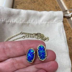 Kendra Scott Kyocera Opal blue studs gold